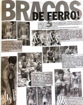 Na décima segunda página da 11ª edição do Babado, publicada em 1997, é possível encontrar um texto intitulado Braços de Ferro, com um tutorial de como malhar os braços. A produção é acompanhada de diversas fotos de um homem sem camisa vestindo uma bermuda listrada curta levantando peso e indicando como realizar o exercício.